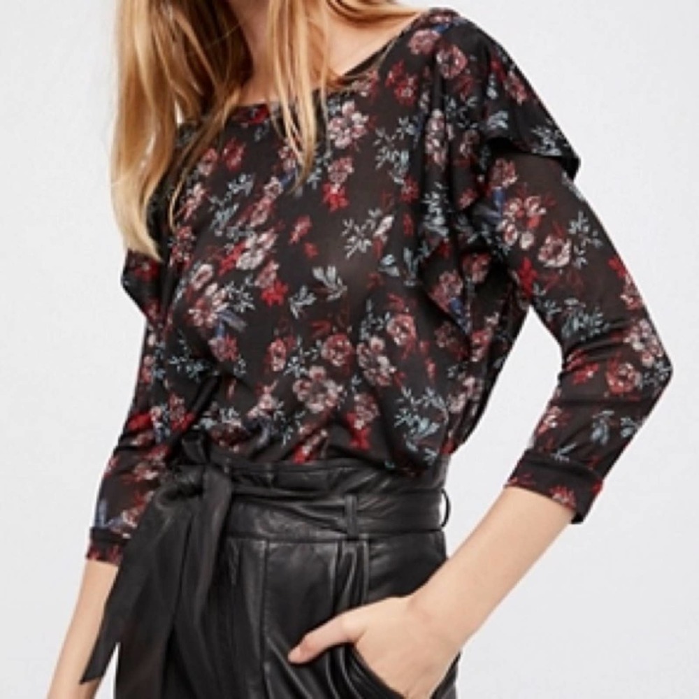 Free People Dock Street Ruffle Floral Print Top Size Small